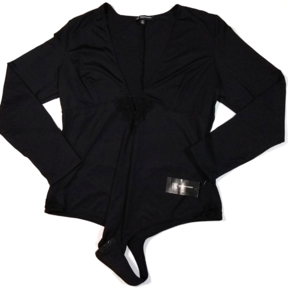 INC Women's Satin Bodysuit Black XXL NWT